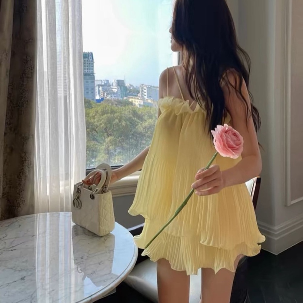 Chou Chou yellow pleated crepe skirt and top set